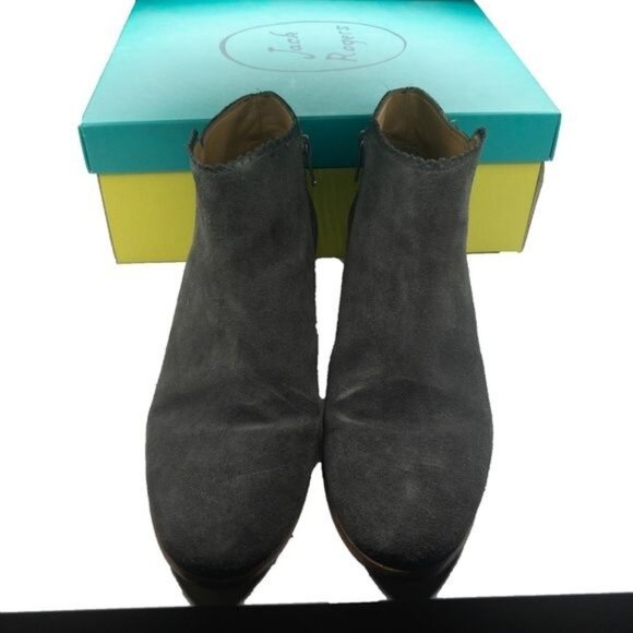 Jack Rogers Piper Suede Gray Booties Low-Heel Ankle Boots - Picture 2 of 7